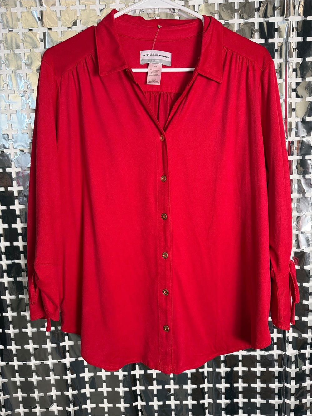Alfred Dunner Red Button-Front Blouse